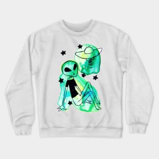 Alien UFO Watercolor Crewneck Sweatshirt